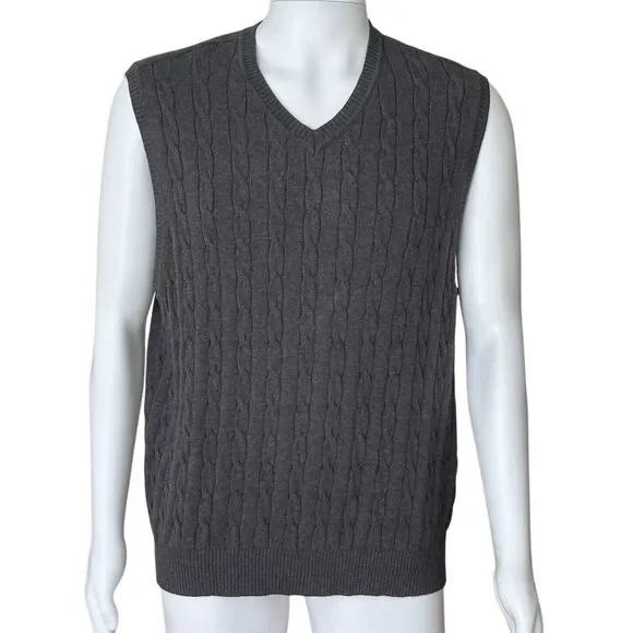 Club Room Men's Cable Knit V-Neck Sweater Vest Gray Size L - Picture 5 of 7